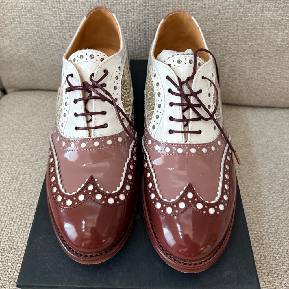 The Office of Angela Scott Mr. Doubt Two-Tone Blush/White/Burgundy Oxford Shoes